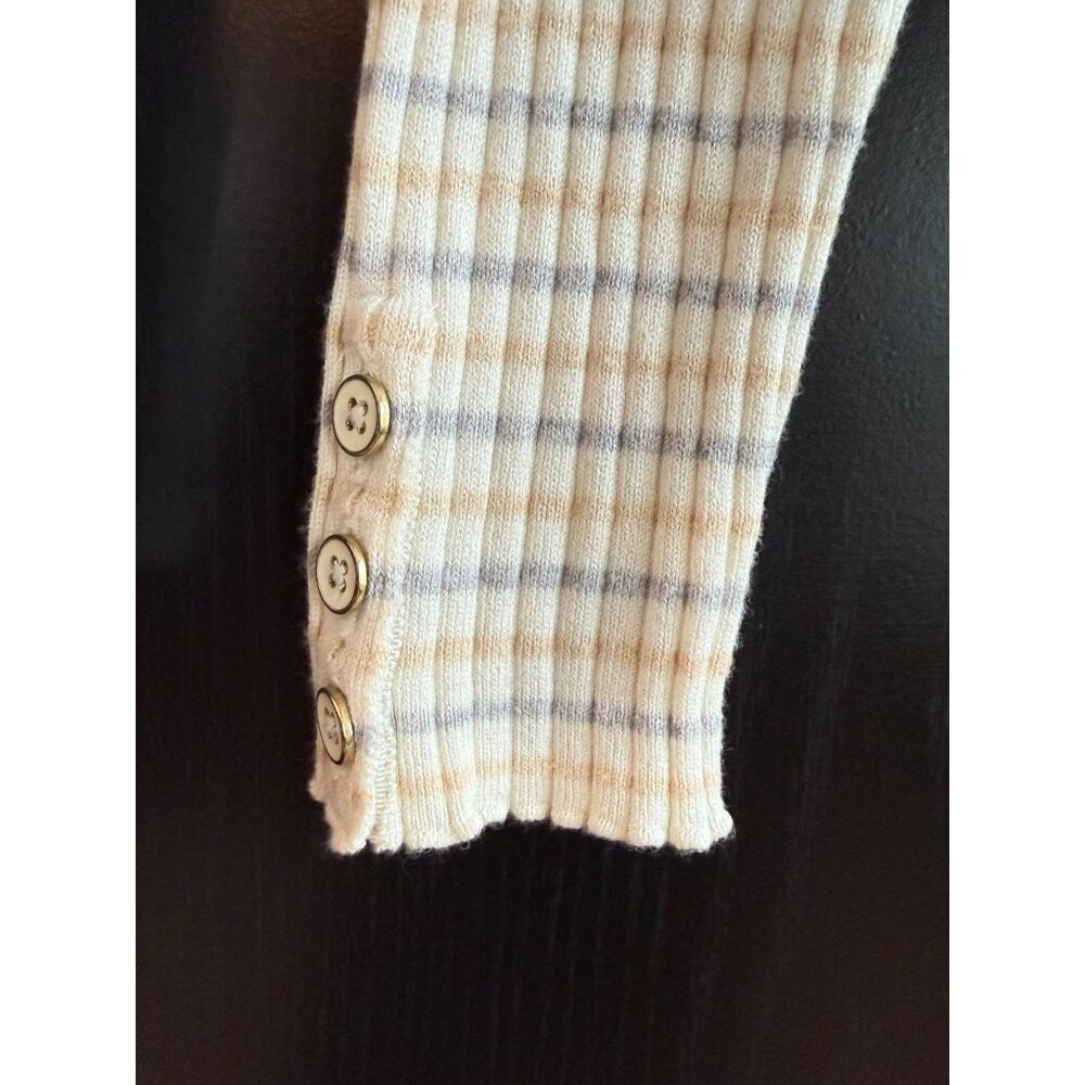 J. McLaughlin Arlette Ribbed Cotton Blend Striped Turtleneck Sweater Large - Picture 4 of 9